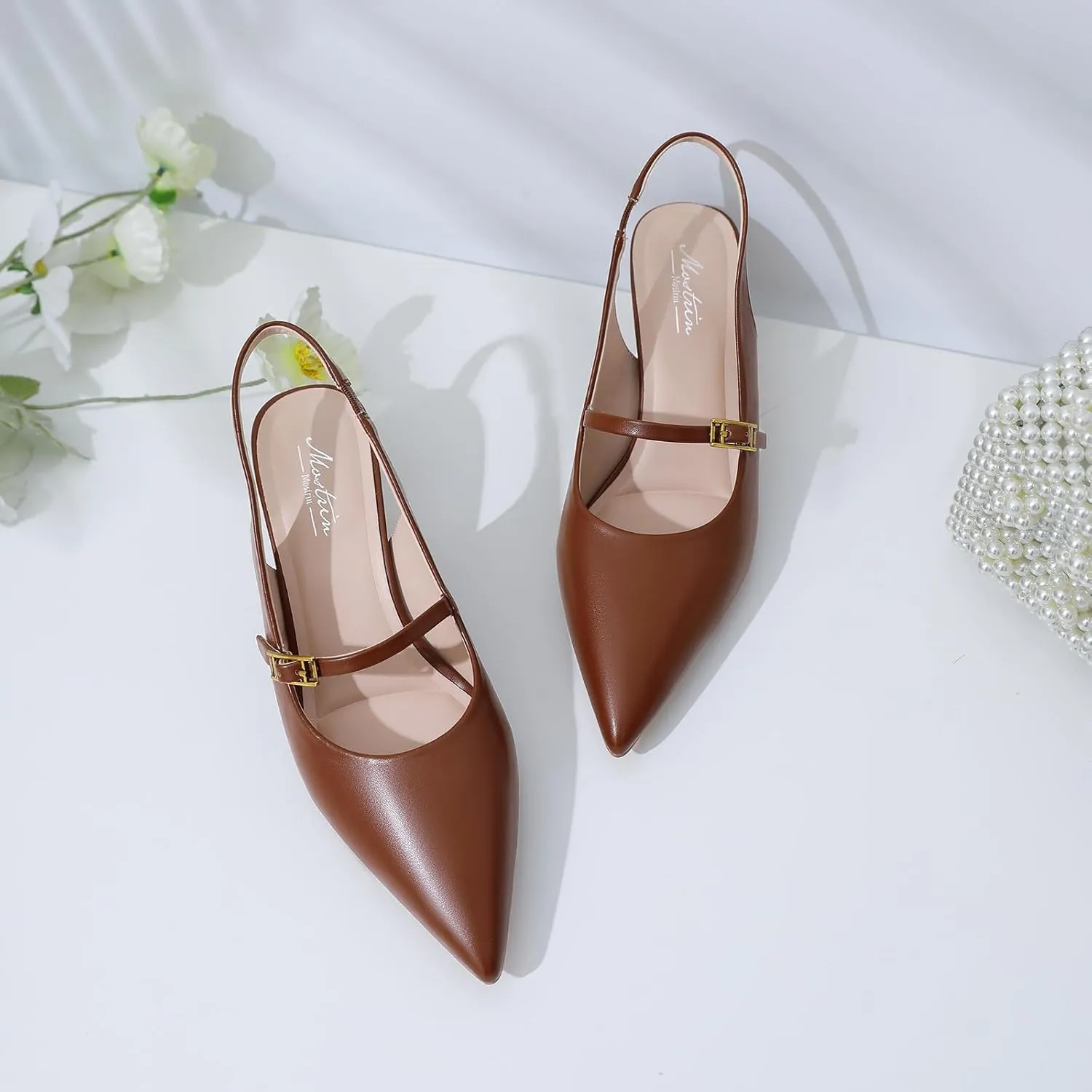 Mostrin Kitten Heels for Women Slingback Heels Pointed Closed Toe Heels Slip On Dress Pumps Shoes Low Women's Pumps for Dating Party Working