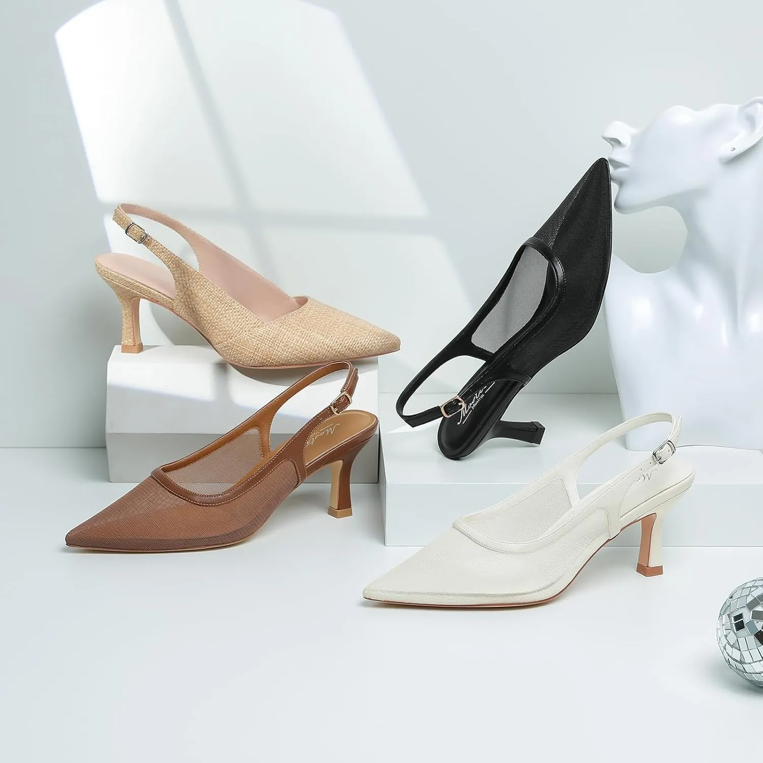 Mostrin Kitten Heels for Women Slingback Pointed Closed Toe Heels Women's Pumps Shoes for Wedding, Party, Commuting