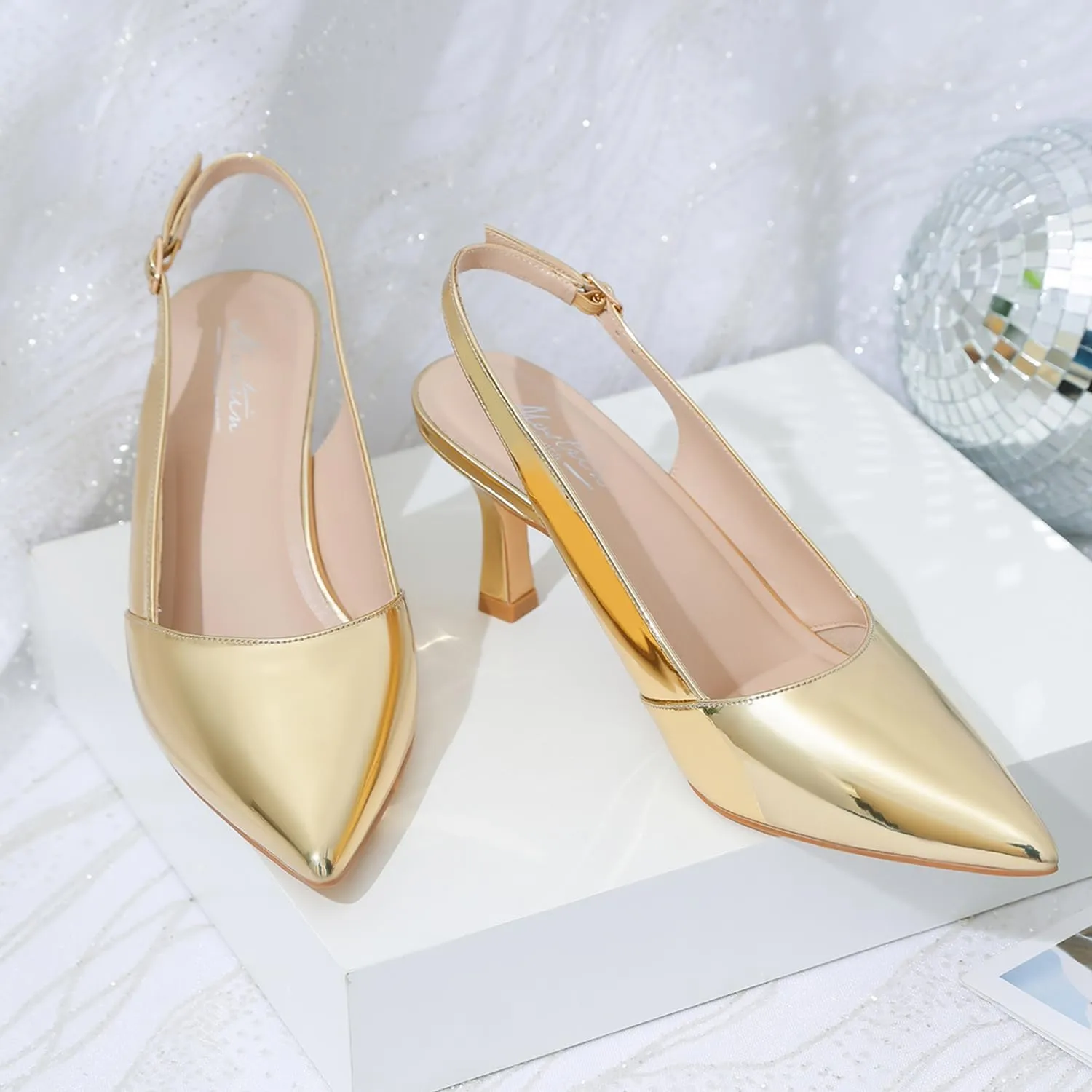 Mostrin Kitten Heels for Women Slingback Pointed Closed Toe Heels Women's Pumps Shoes for Wedding, Party, Commuting