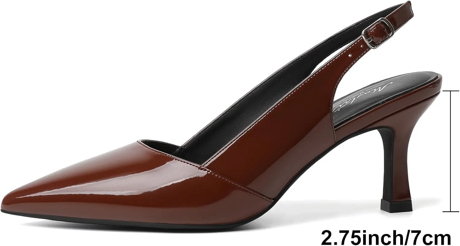 Mostrin Kitten Heels for Women Slingback Pointed Closed Toe Heels Women's Pumps Shoes for Wedding, Party, Commuting