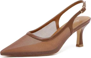 Mostrin Kitten Heels for Women Slingback Pointed Closed Toe Heels Women's Pumps Shoes for Wedding, Party, Commuting