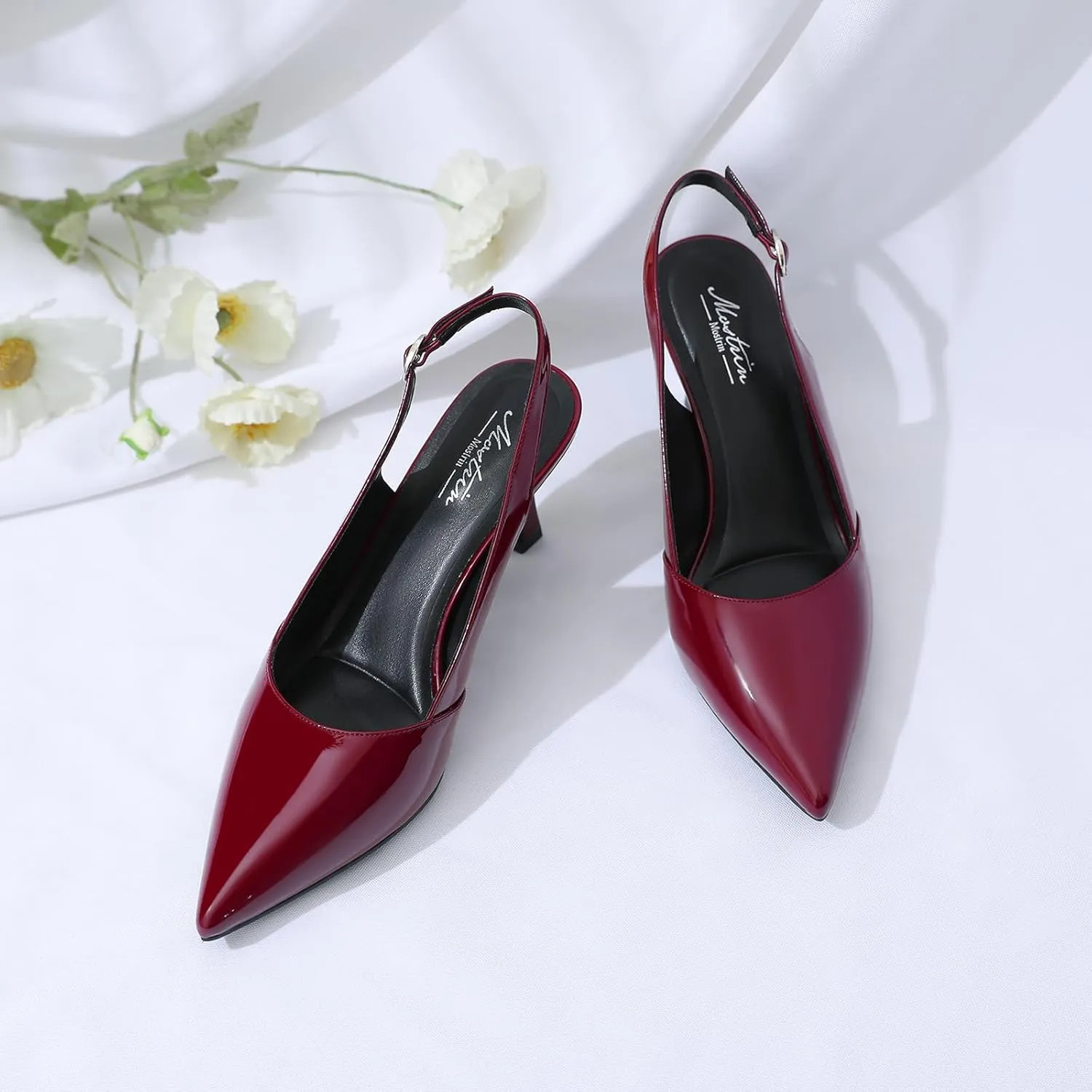 Mostrin Kitten Heels for Women Slingback Pointed Closed Toe Heels Women's Pumps Shoes for Wedding, Party, Commuting