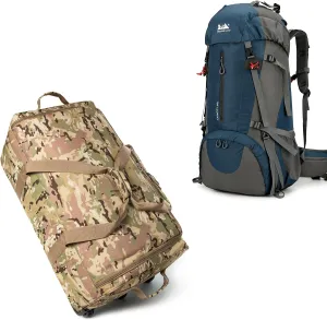 Mountain Land 60L Hiking Waterproof Camping Backpack 120L Duffle Bag with Wheels