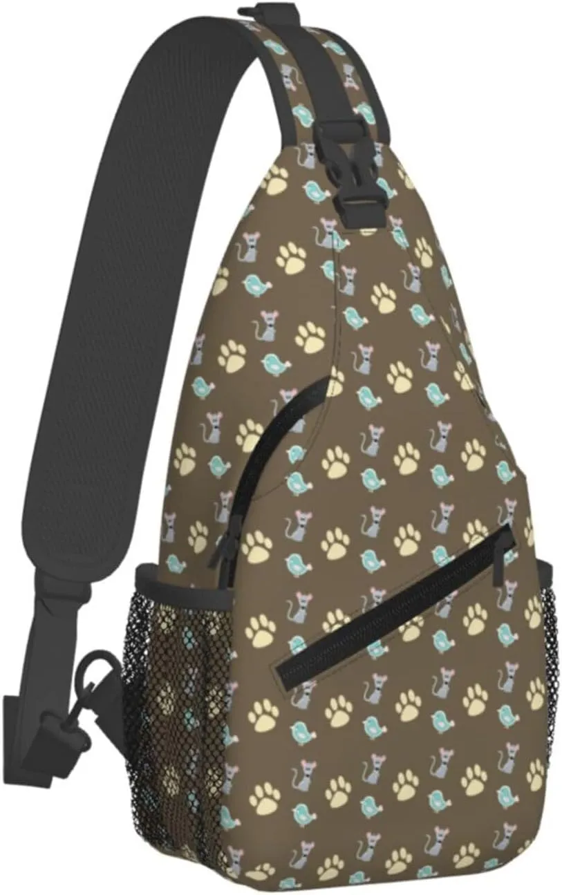 Mouse Cat Paw Bird Cross Chest Bag Diagonally Hiking Crossbody Bag Travel Shoulder Daypack Lightweight Sling Backpack Cycling Daypacks Fitness Chest Backpacks