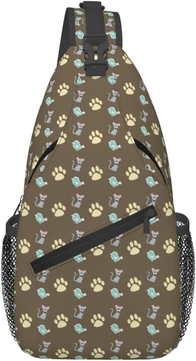 Mouse Cat Paw Bird Cross Chest Bag Diagonally Hiking Crossbody Bag Travel Shoulder Daypack Lightweight Sling Backpack Cycling Daypacks Fitness Chest Backpacks