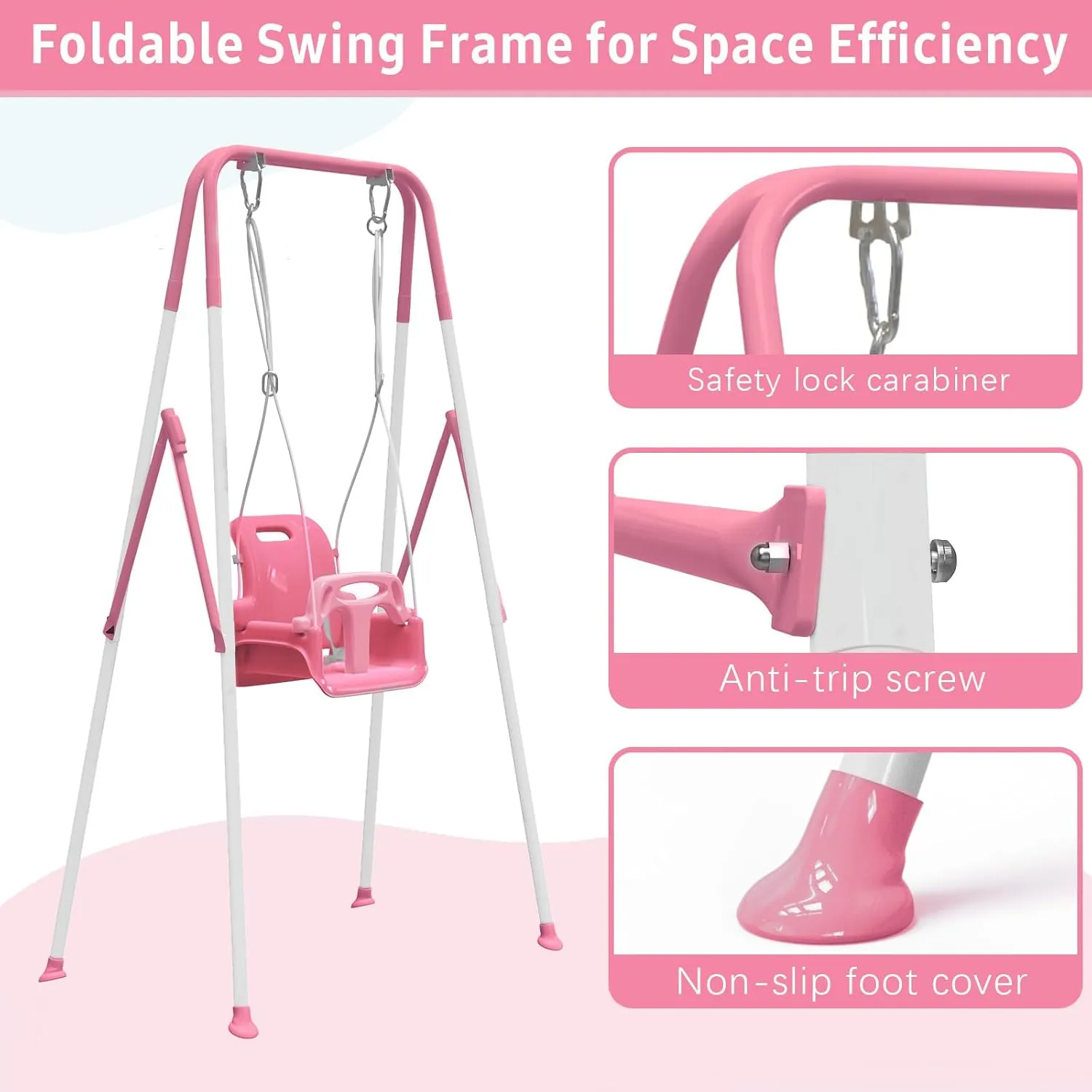 Multifunctional Toddler Swing, Foldable Baby Swing Outdoor & Indoor Use, Easily Installable and Storable Swing Sets for Backyard (Pink)
