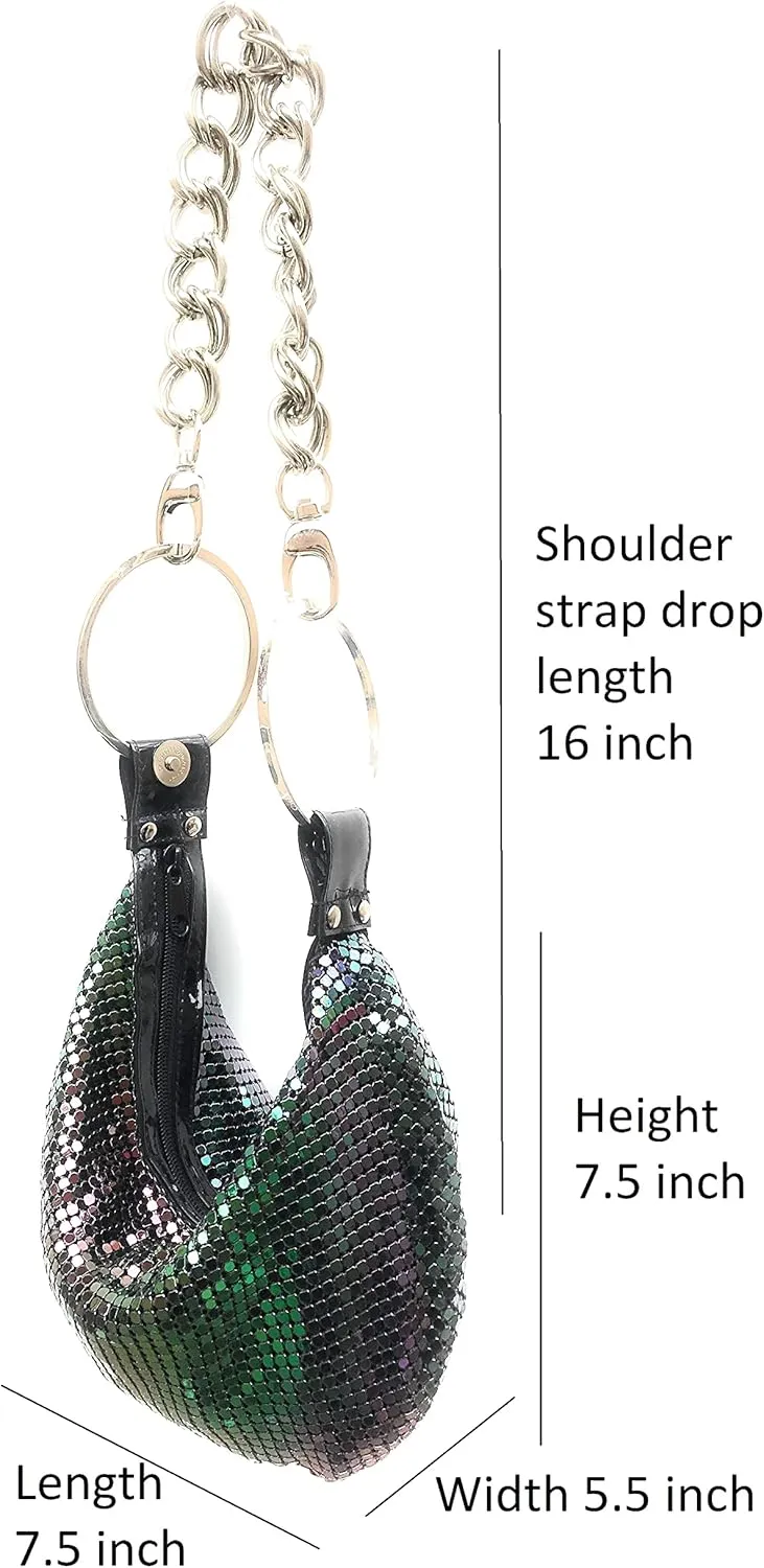 Multiways clutch metal mesh hobo bag evening purse for Cocktail Party Prom Wedding Banquet