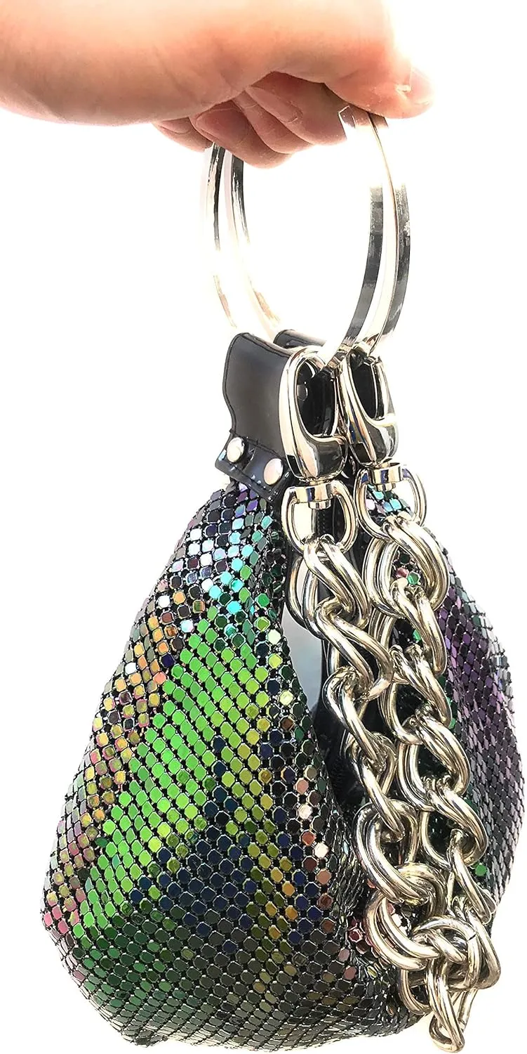 Multiways clutch metal mesh hobo bag evening purse for Cocktail Party Prom Wedding Banquet