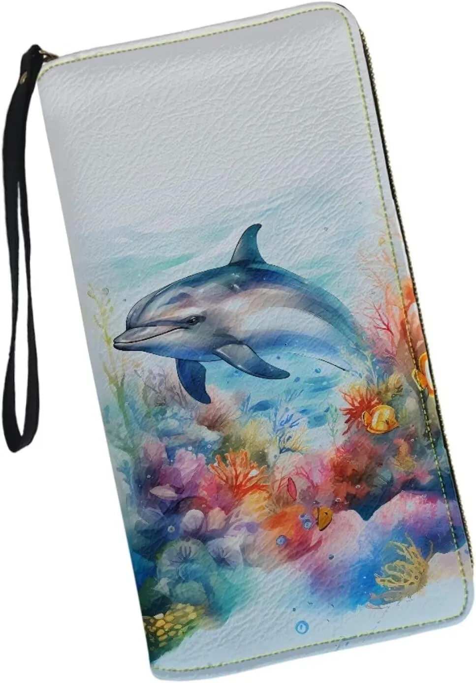Mumeson Dolphin Long Wallet Women's Luxury Long Leather Purse with Zipper Wristlet Cash Organizer Wallet Change Handbag with Wristlet Flag Sloth Print Wallet
