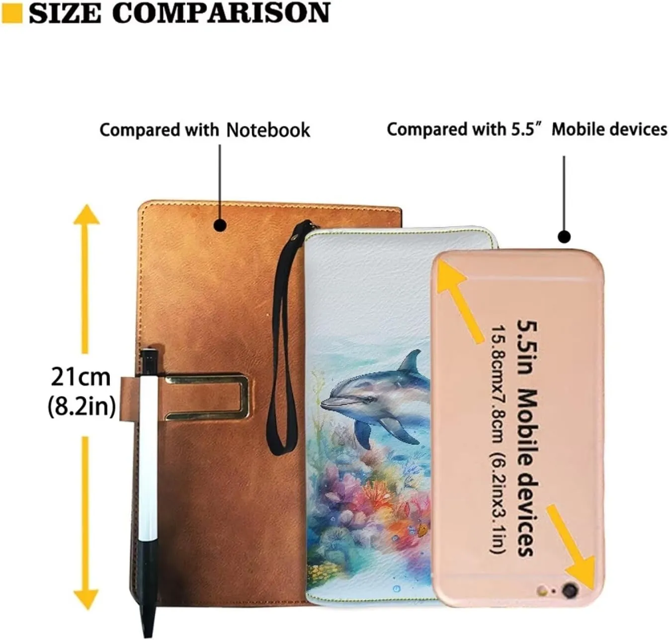 Mumeson Dolphin Long Wallet Women's Luxury Long Leather Purse with Zipper Wristlet Cash Organizer Wallet Change Handbag with Wristlet Flag Sloth Print Wallet