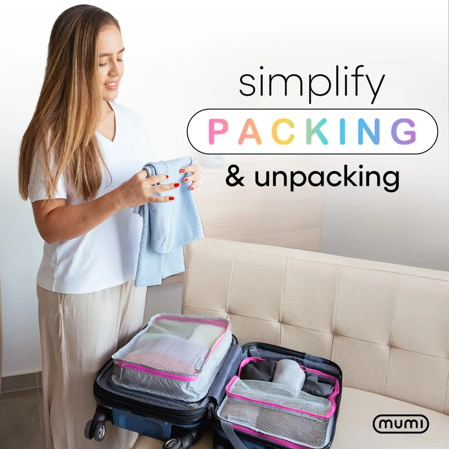 MUMI Packing Cubes – 5-Piece Compression Packing Cubes for Travel, Luggage Organizers for Suitcases, Carry-On Bags, Backpacks, and Duffel Bags – Space-Saving Travel Essentials - Black