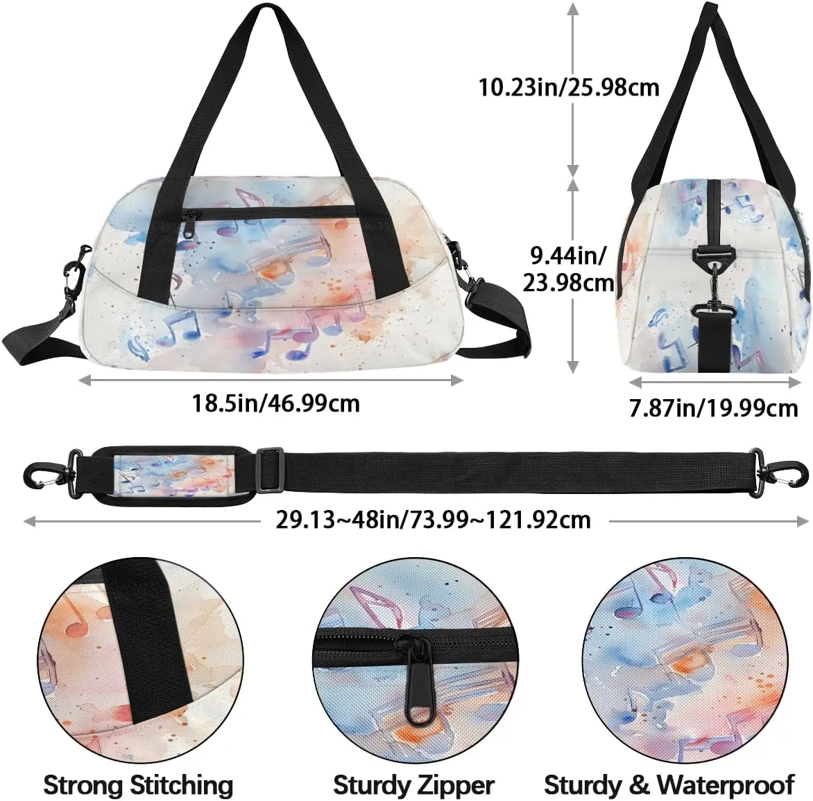 Musical Motif Kids Duffle Bag Boys Girls Small Sport Dance Gym Bag for Overnight Travel Weekender Carry On