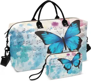 Musical Note Butterflies Travel Duffel Bag with Toiletry Bag Weekender Bag for Carry on Sports Gym Bag for Weekend Travel Sports