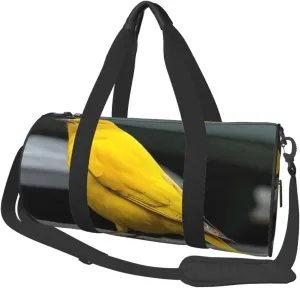 Mustard Yellow and Black Print Round Large Capacity Travel Luggage Bags,Men's and Women's Hand-Held Travel Clothing Bags