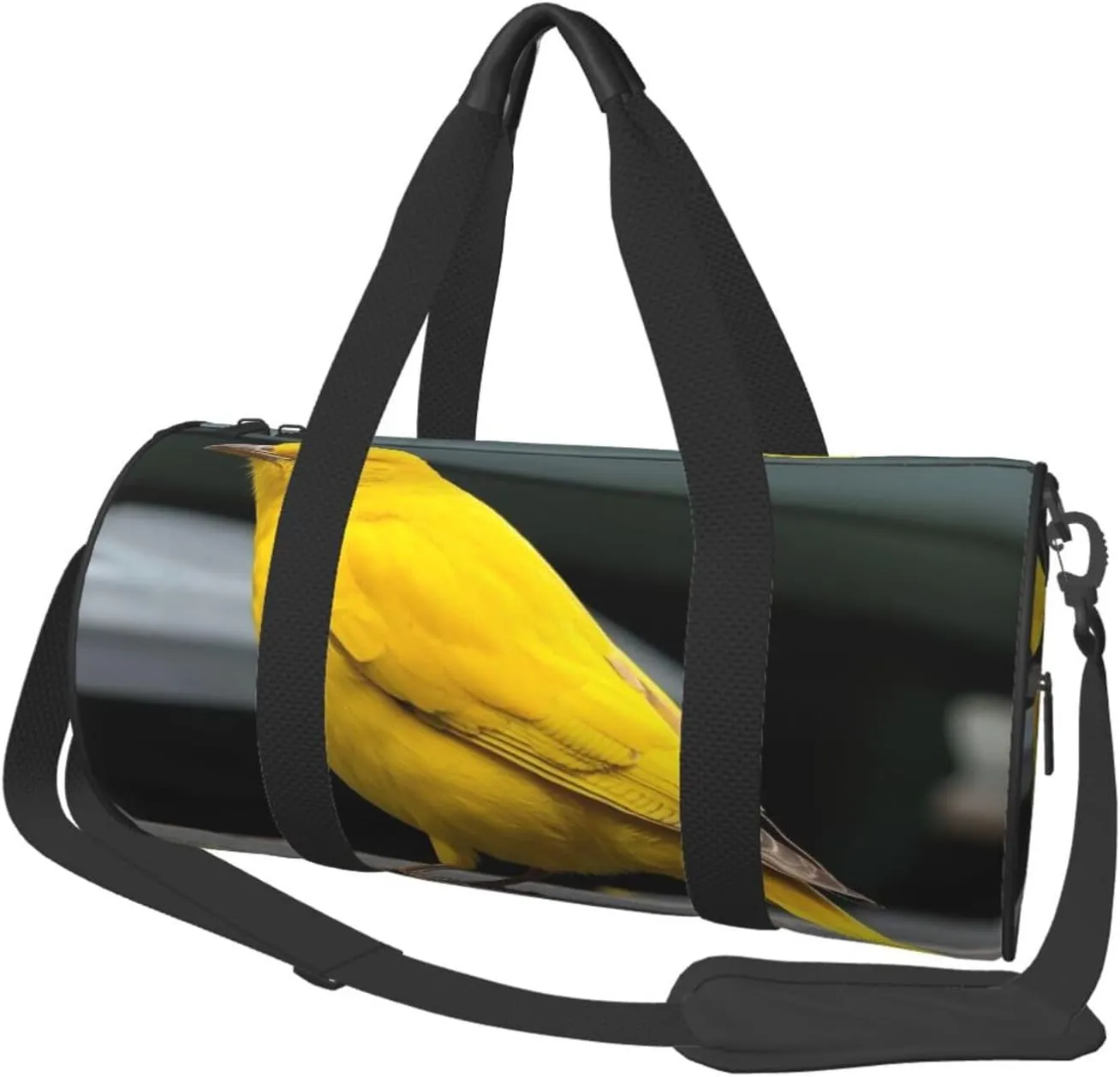 Mustard Yellow and Black Print Round Large Capacity Travel Luggage Bags,Men's and Women's Hand-Held Travel Clothing Bags