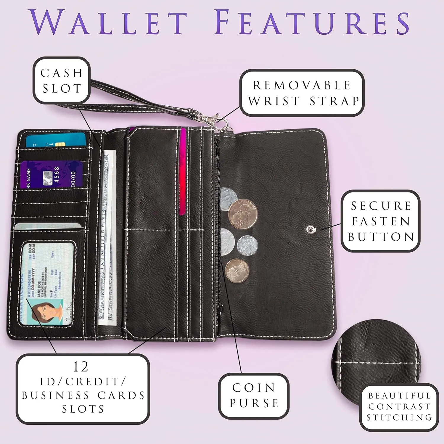 My Personal Memories, Personalized Women's Wristlet Wallet Clutch Purse with Removable Strap that Fits Keys, Phone and more