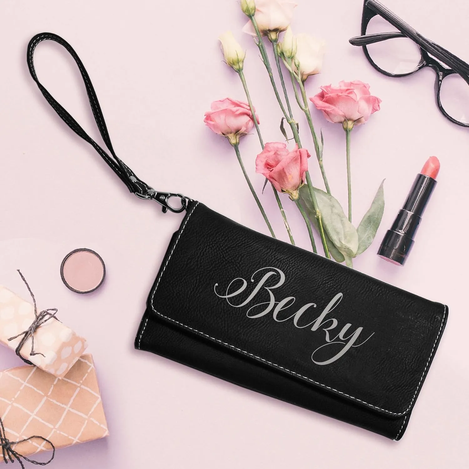 My Personal Memories, Personalized Women's Wristlet Wallet Clutch Purse with Removable Strap that Fits Keys, Phone and more