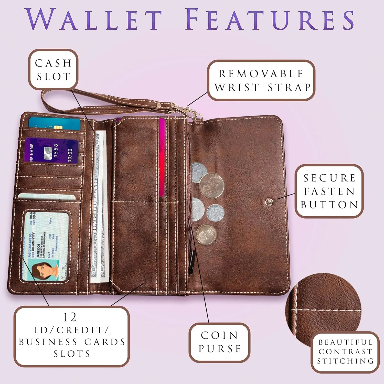 My Personal Memories, Personalized Women's Wristlet Wallet Clutch Purse with Removable Strap that Fits Keys, Phone and more