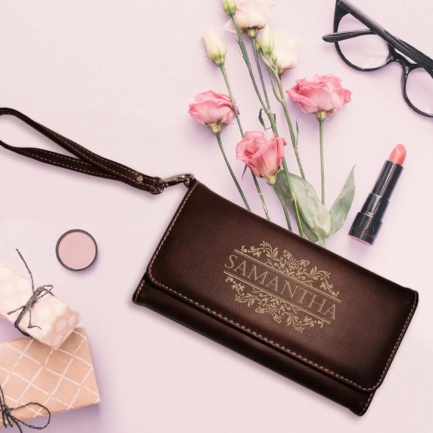 My Personal Memories, Personalized Women's Wristlet Wallet Clutch Purse with Removable Strap that Fits Keys, Phone and more