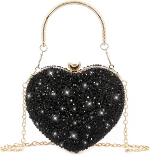 Naimo Womens Heart Bag Rhinestone Evening Bag Handbag Purse for Wedding Cocktail Party