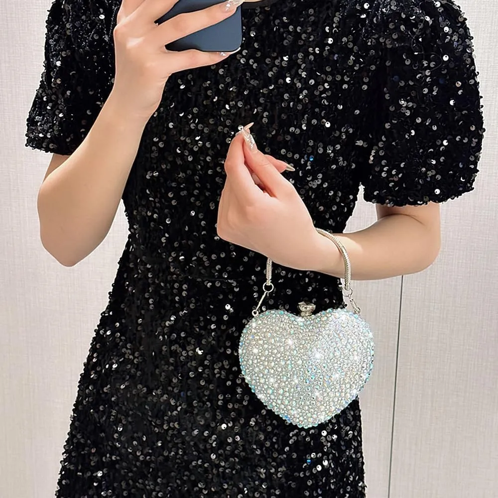 Naimo Womens Heart Bag Rhinestone Evening Bag Handbag Purse for Wedding Cocktail Party