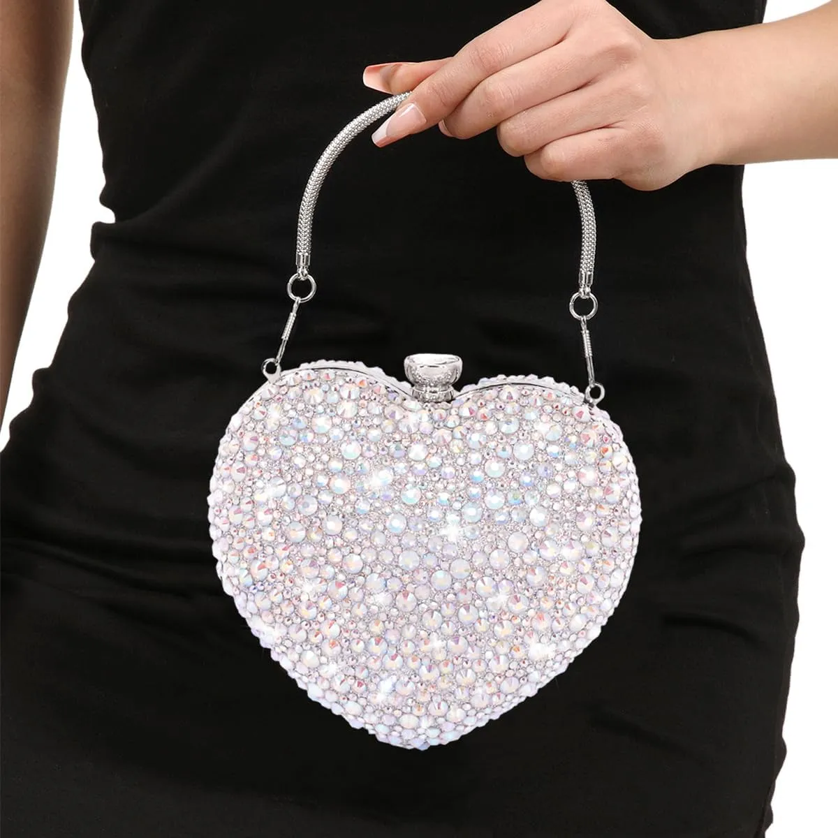 Naimo Womens Heart Bag Rhinestone Evening Bag Handbag Purse for Wedding Cocktail Party