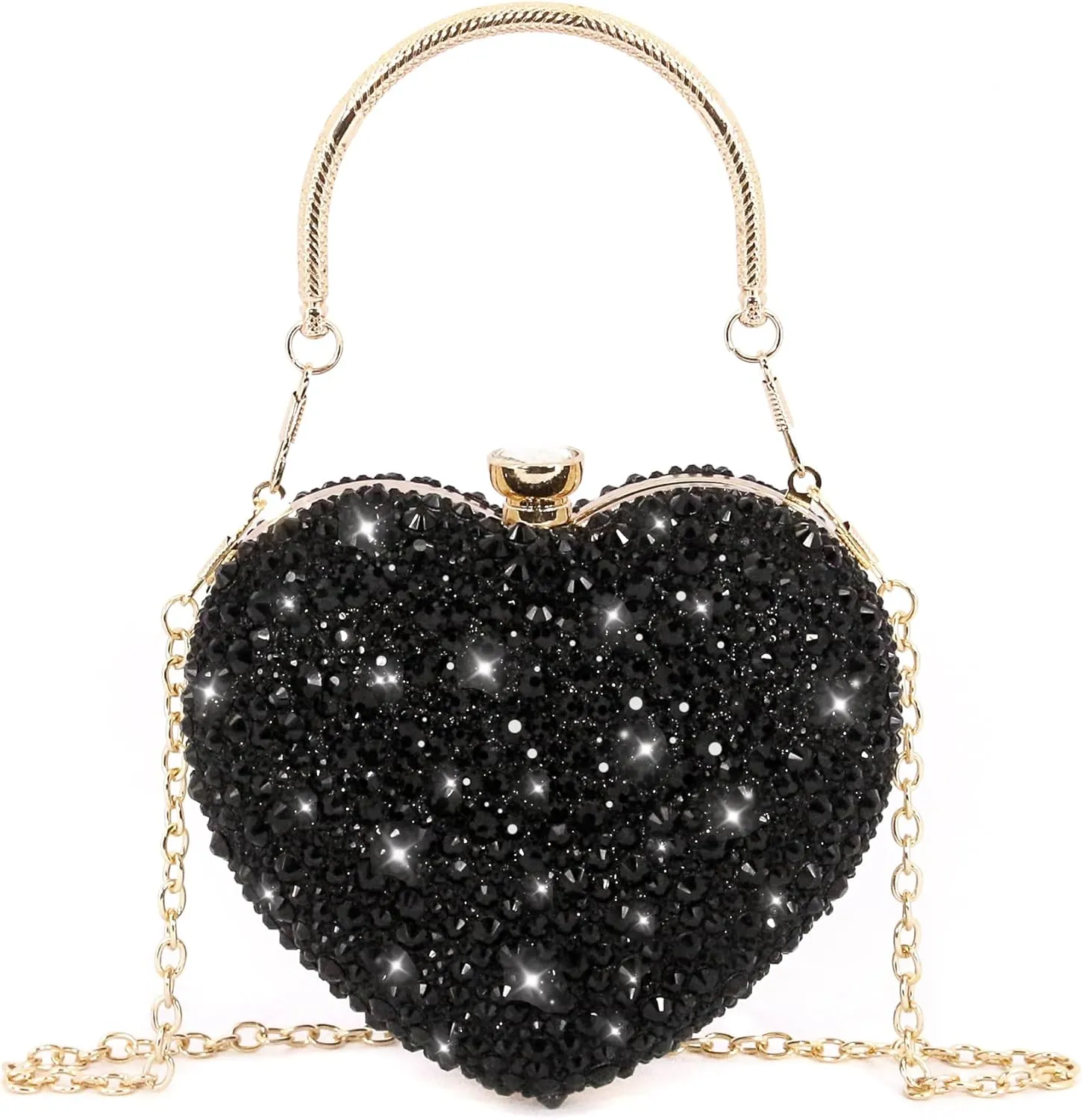 Naimo Womens Heart Bag Rhinestone Evening Bag Handbag Purse for Wedding Cocktail Party