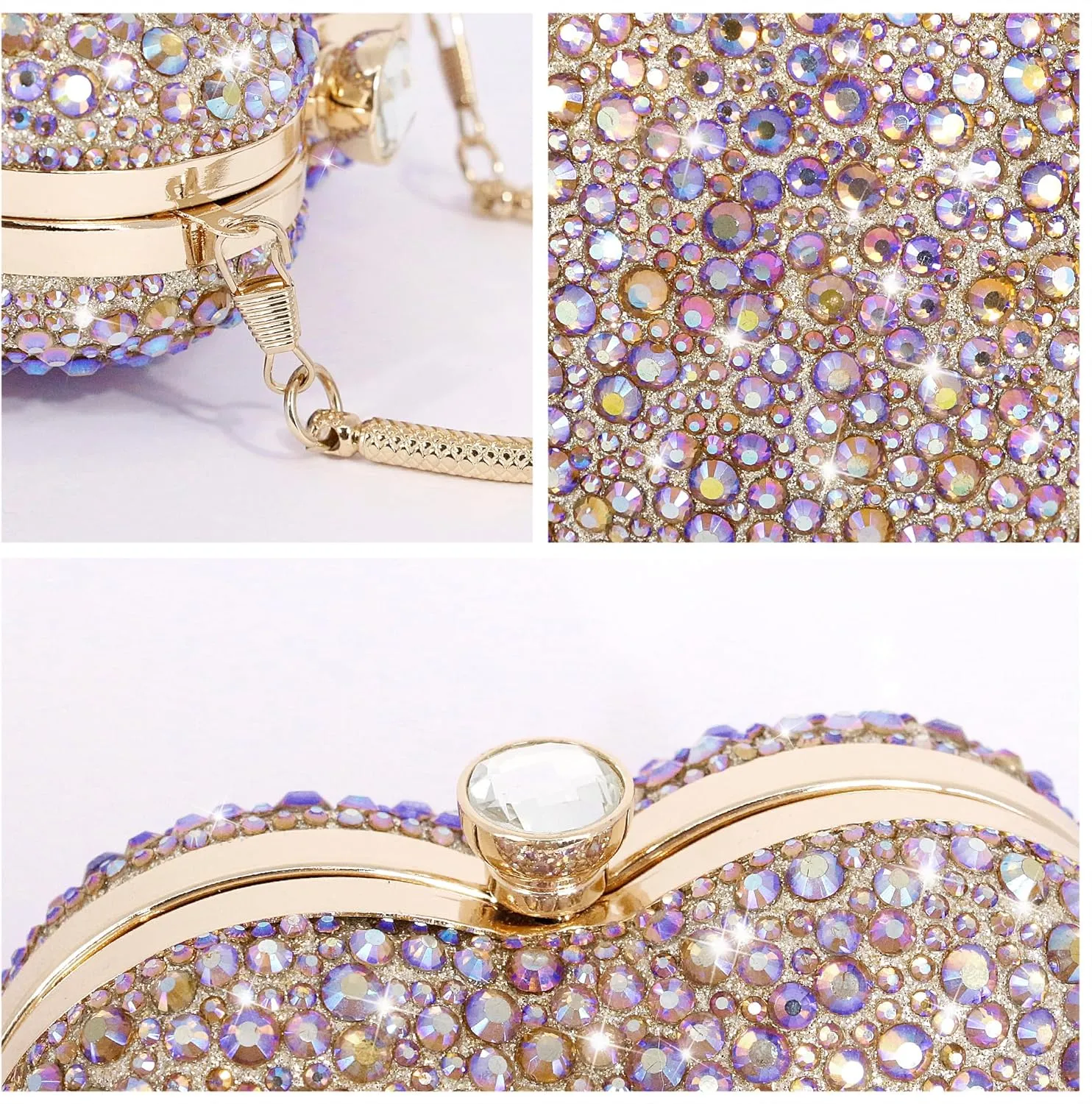 Naimo Womens Heart Bag Rhinestone Evening Bag Handbag Purse for Wedding Cocktail Party