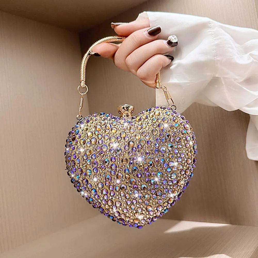 Naimo Womens Heart Bag Rhinestone Evening Bag Handbag Purse for Wedding Cocktail Party