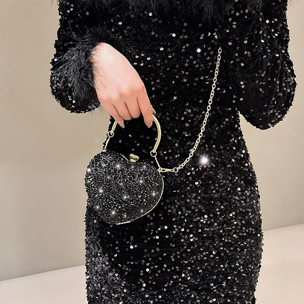 Naimo Womens Heart Bag Rhinestone Evening Bag Handbag Purse for Wedding Cocktail Party
