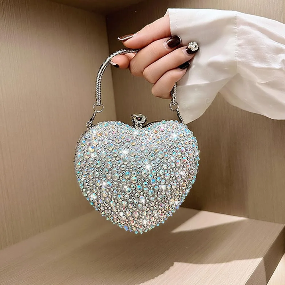 Naimo Womens Heart Bag Rhinestone Evening Bag Handbag Purse for Wedding Cocktail Party