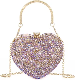 Naimo Womens Heart Bag Rhinestone Evening Bag Handbag Purse for Wedding Cocktail Party