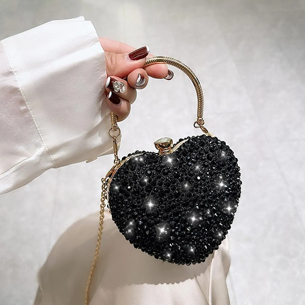 Naimo Womens Heart Bag Rhinestone Evening Bag Handbag Purse for Wedding Cocktail Party