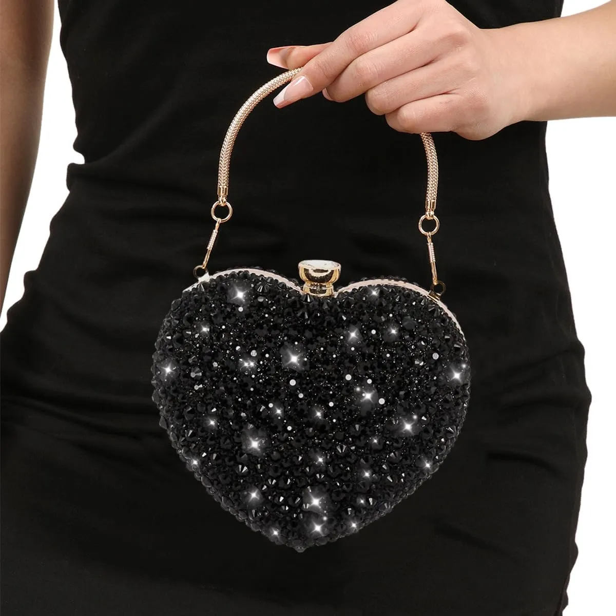 Naimo Womens Heart Bag Rhinestone Evening Bag Handbag Purse for Wedding Cocktail Party