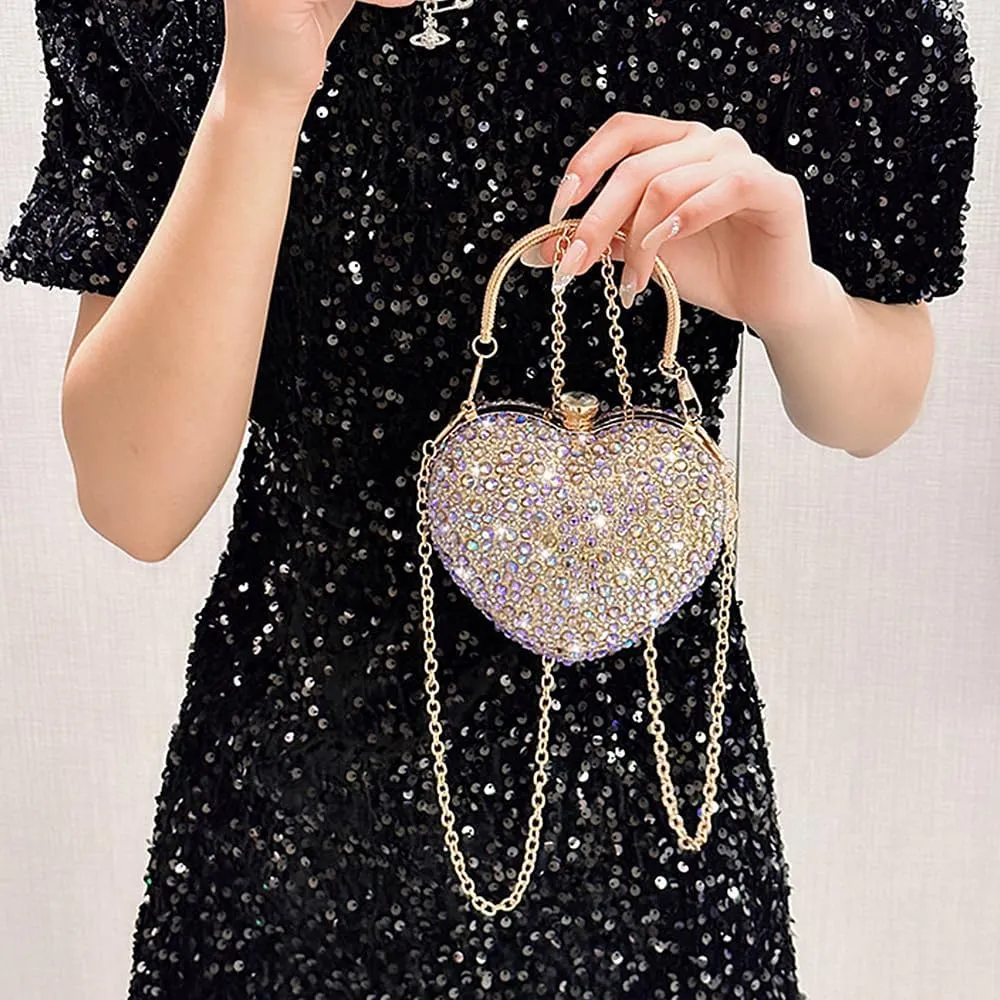 Naimo Womens Heart Bag Rhinestone Evening Bag Handbag Purse for Wedding Cocktail Party