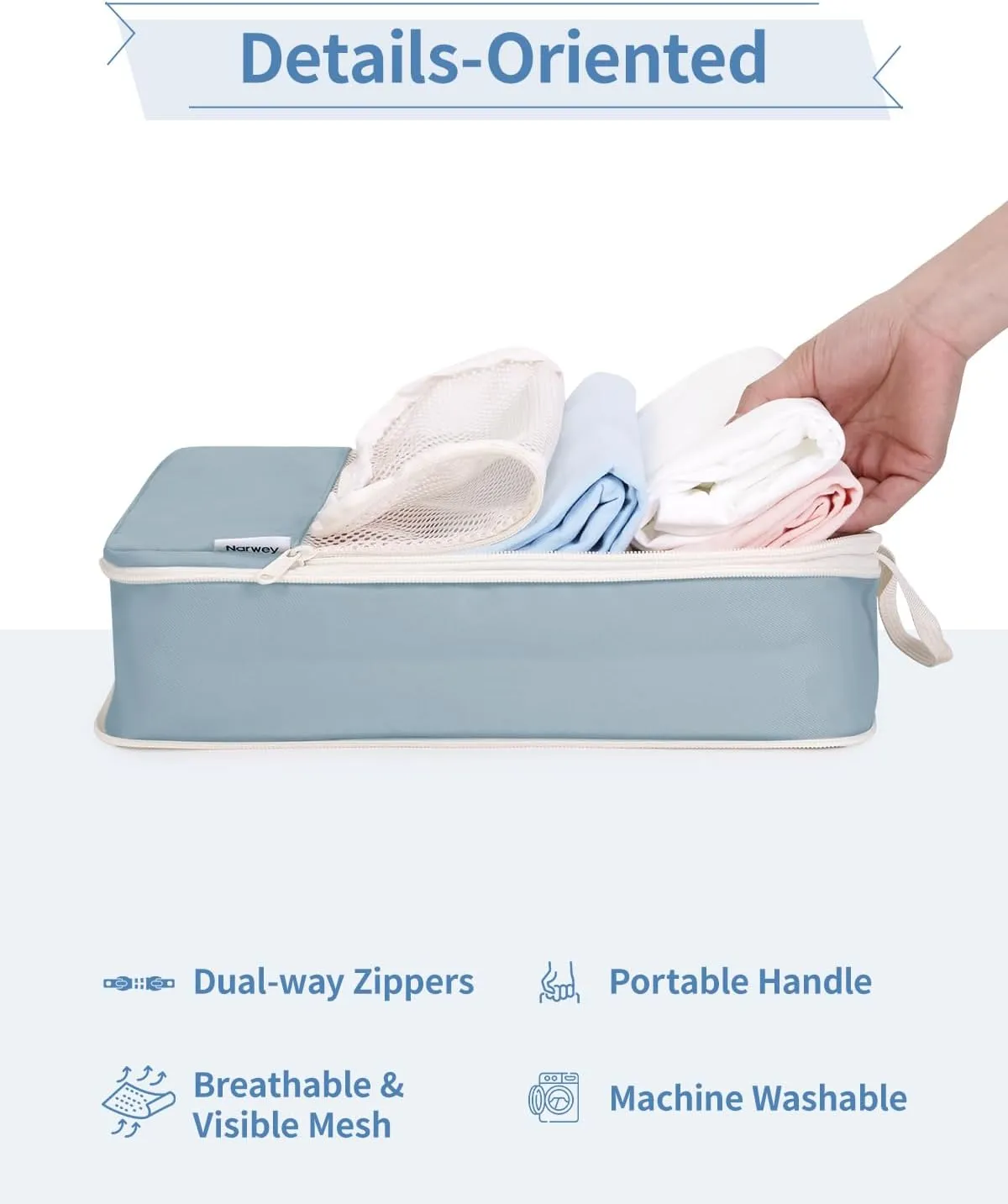 Narwey 6 Set Compression Packing Cubes Travel for Carry on Women, Packing Organizers Bag for Backpack Luggage Suitcase Duffle Bags (Grayish Blue)