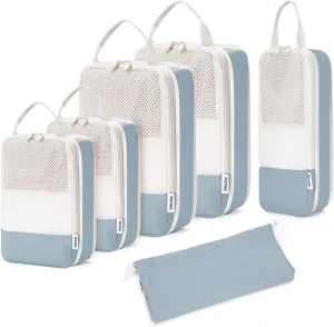 Narwey 6 Set Compression Packing Cubes Travel for Carry on Women, Packing Organizers Bag for Backpack Luggage Suitcase Duffle Bags (Grayish Blue)
