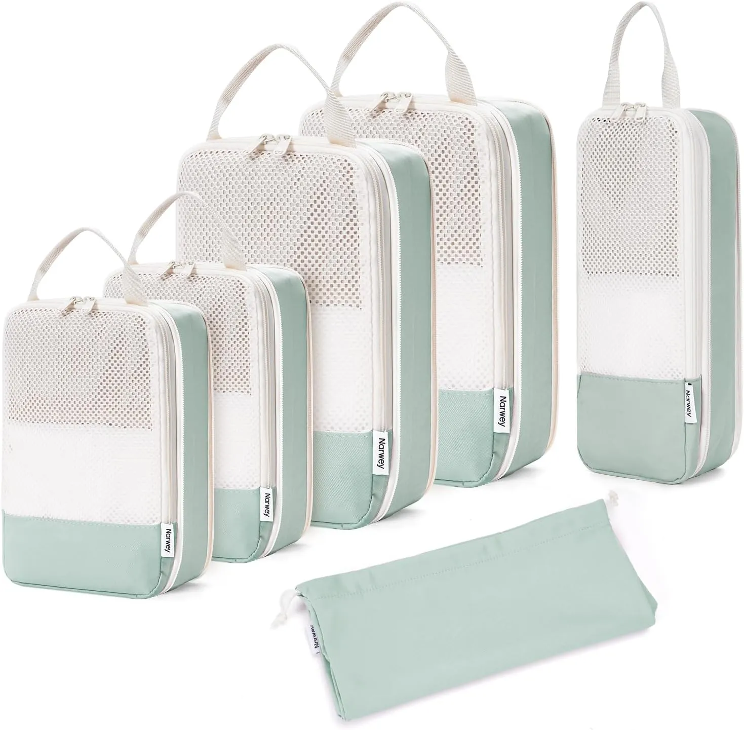 Narwey 6 Set Compression Packing Cubes Travel for Carry on Women, Packing Organizers Bag for Backpack Luggage Suitcase Duffle Bags (Mint Green)