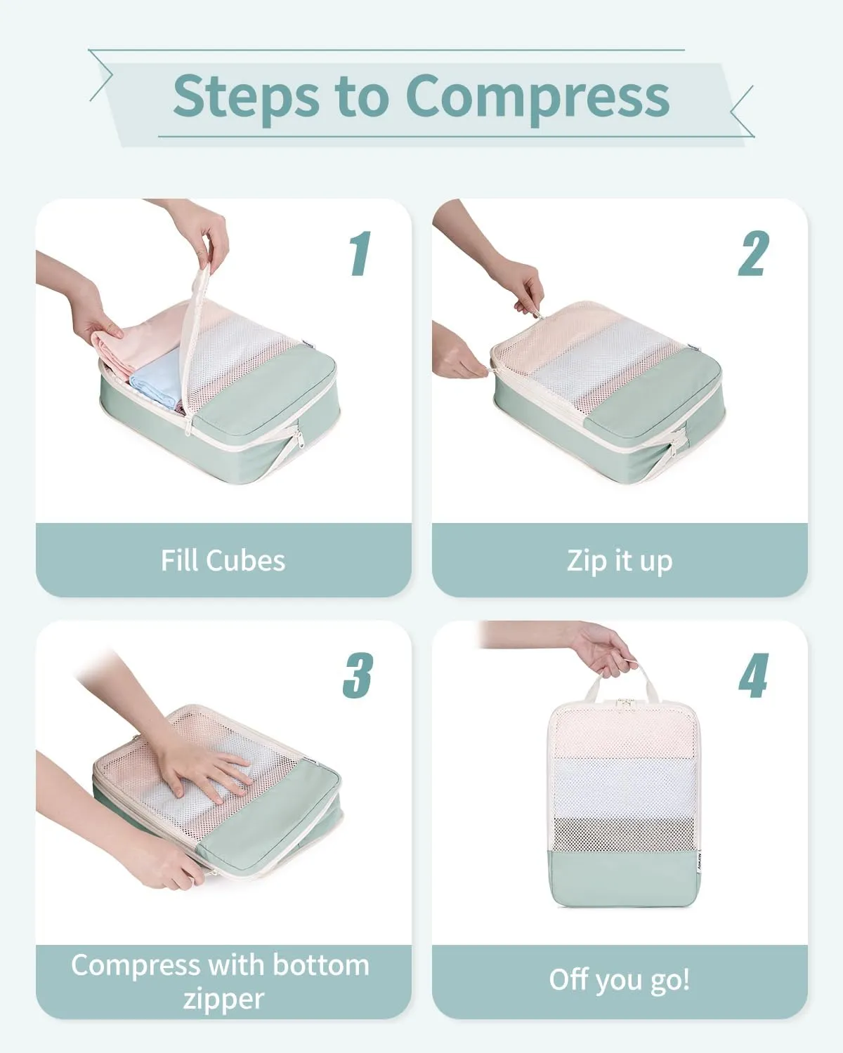 Narwey 6 Set Compression Packing Cubes Travel for Carry on Women, Packing Organizers Bag for Backpack Luggage Suitcase Duffle Bags (Mint Green)