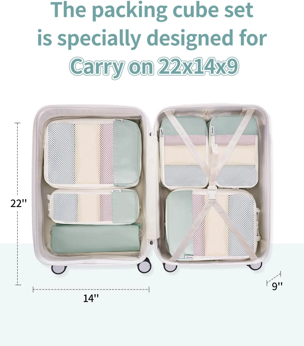 Narwey 6 Set Compression Packing Cubes Travel for Carry on Women, Packing Organizers Bag for Backpack Luggage Suitcase Duffle Bags (Mint Green)