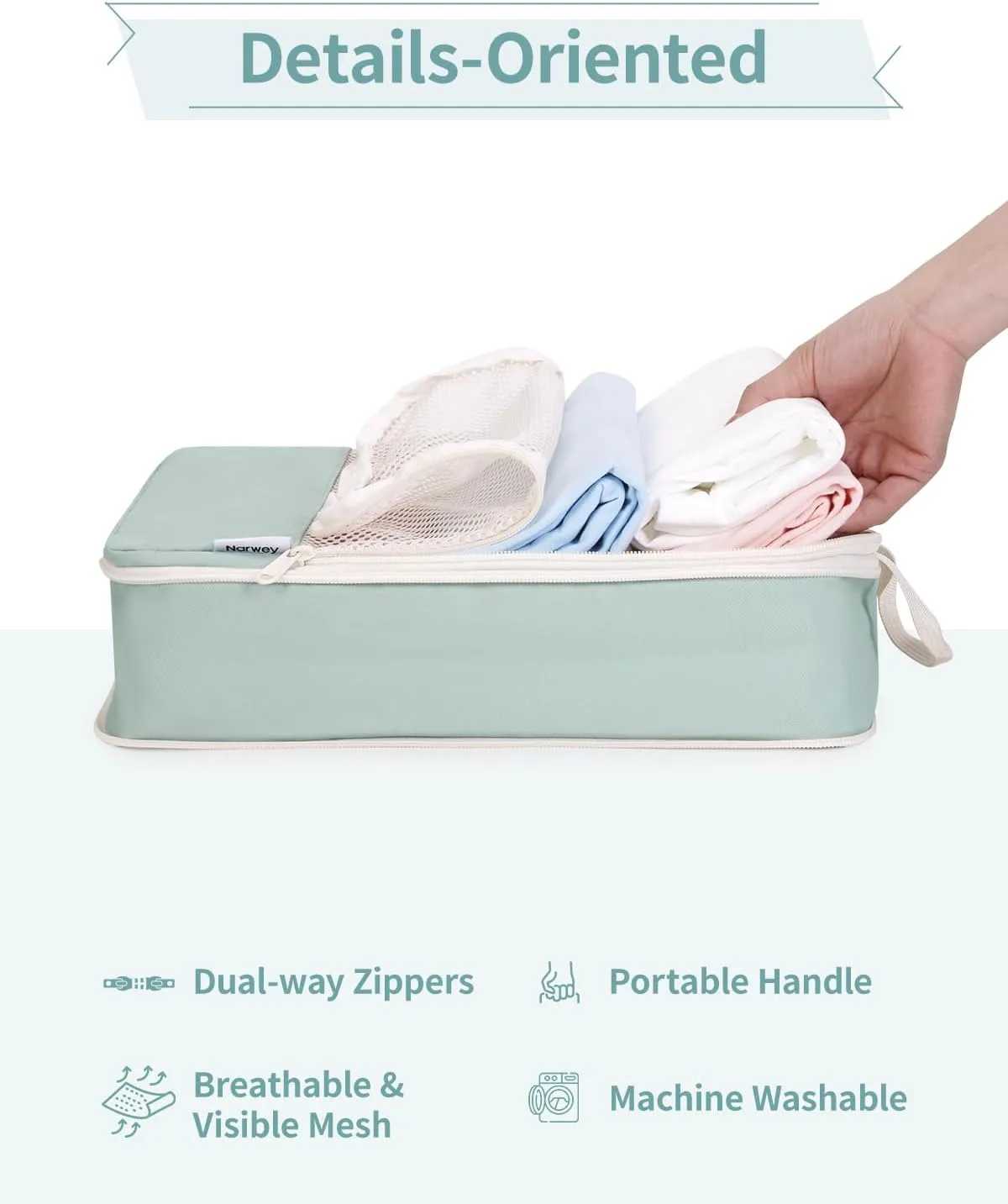 Narwey 6 Set Compression Packing Cubes Travel for Carry on Women, Packing Organizers Bag for Backpack Luggage Suitcase Duffle Bags (Mint Green)