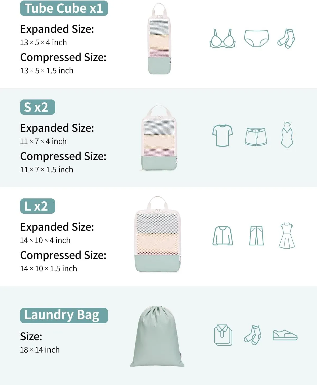 Narwey 6 Set Compression Packing Cubes Travel for Carry on Women, Packing Organizers Bag for Backpack Luggage Suitcase Duffle Bags (Mint Green)