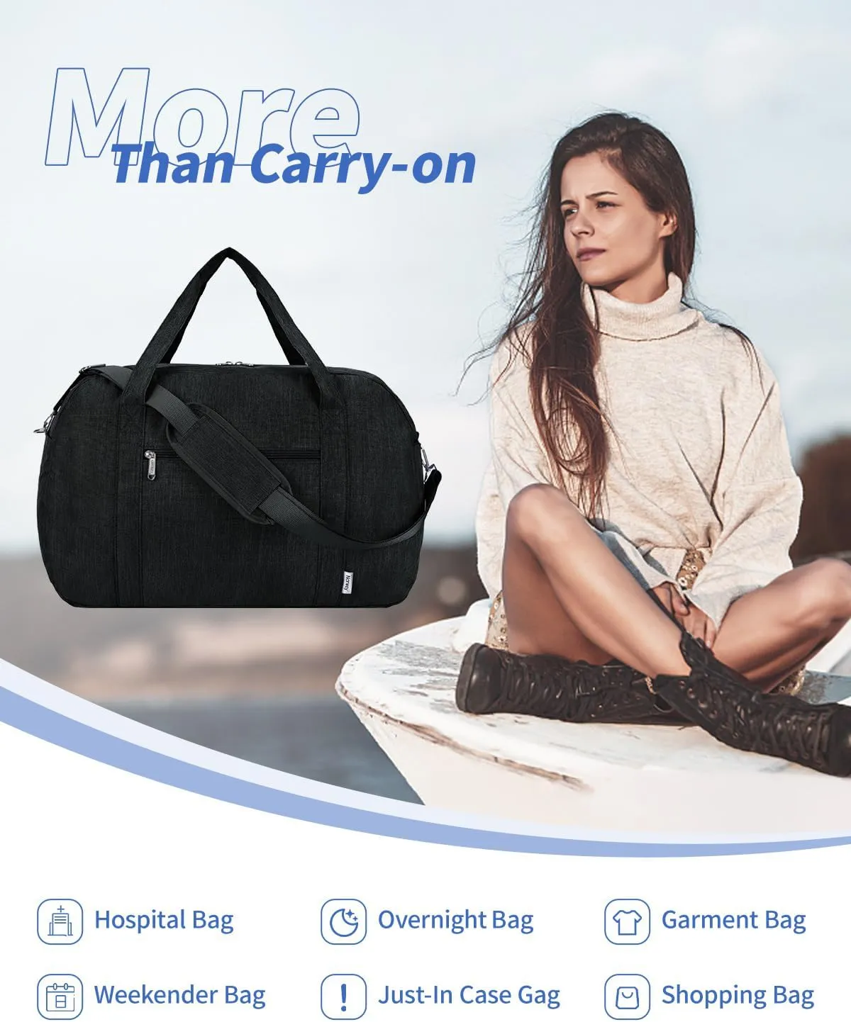Narwey Carry on Bag 22x14x9 Airlines Approved, Carry on Duffle Bag for Airplane with Wet Pocket, Travel Duffel Bag Luggage Bag Weekender Overnight for Women Men (Black)