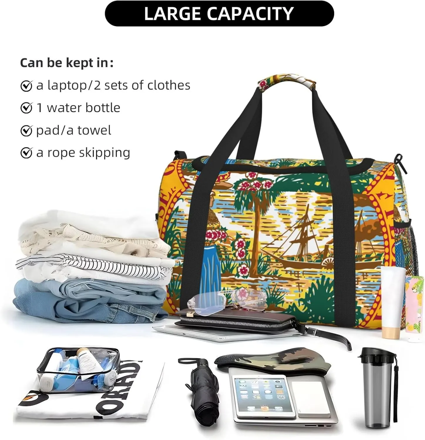 National Emblem Of Florida Travel Duffel Bag Large Foldable Waterproof Overnight Bag For Beach Swim Bags Pool Sports Gym