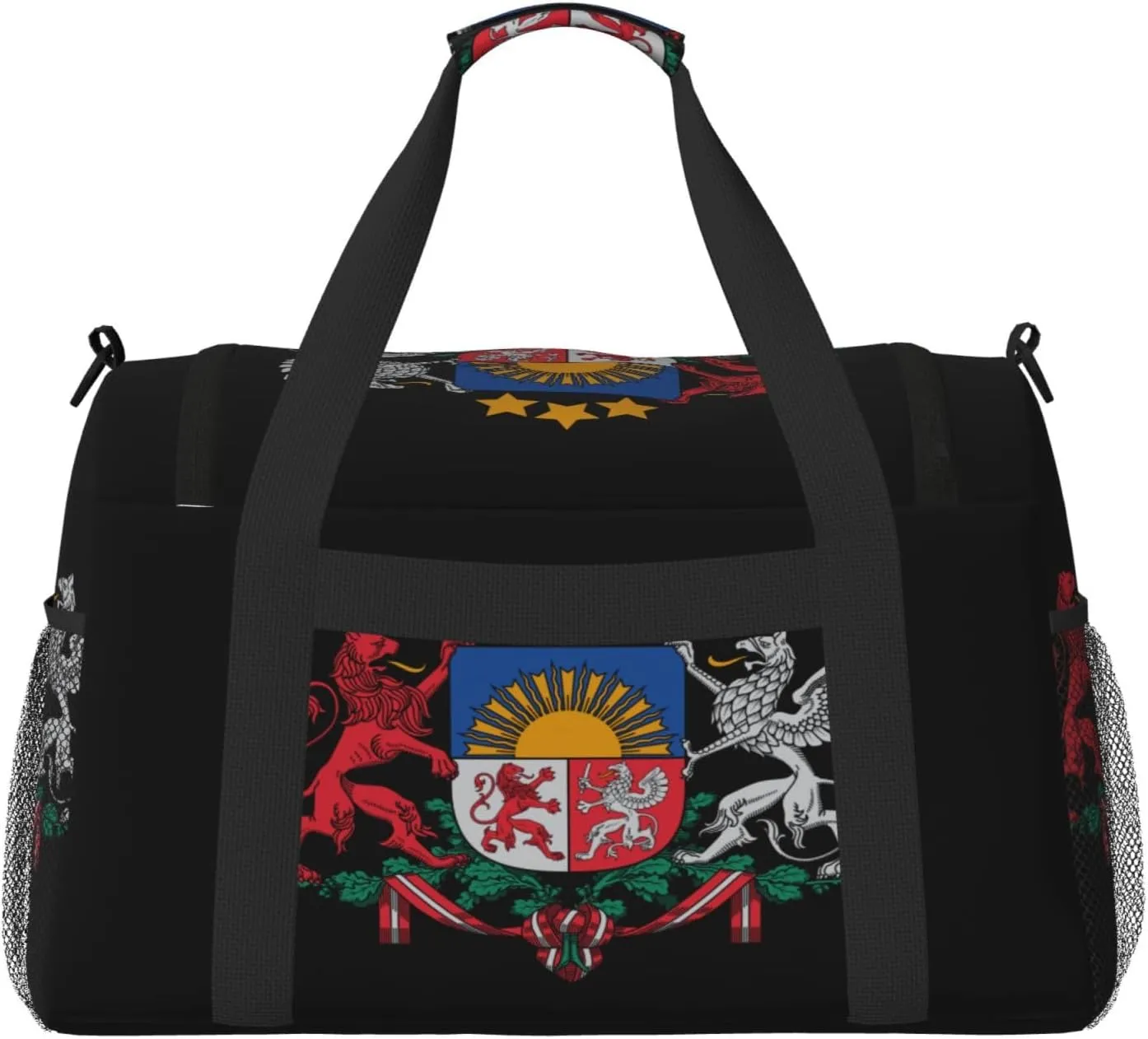 National Emblem Of Latvia Travel Duffel Bag Large Foldable Waterproof Overnight Bag For Beach Swim Bags Pool Sports Gym