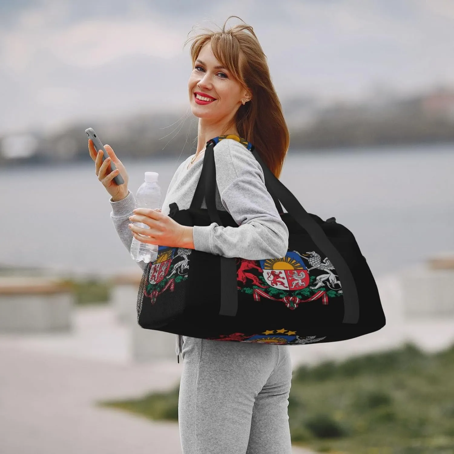 National Emblem Of Latvia Travel Duffel Bag Large Foldable Waterproof Overnight Bag For Beach Swim Bags Pool Sports Gym