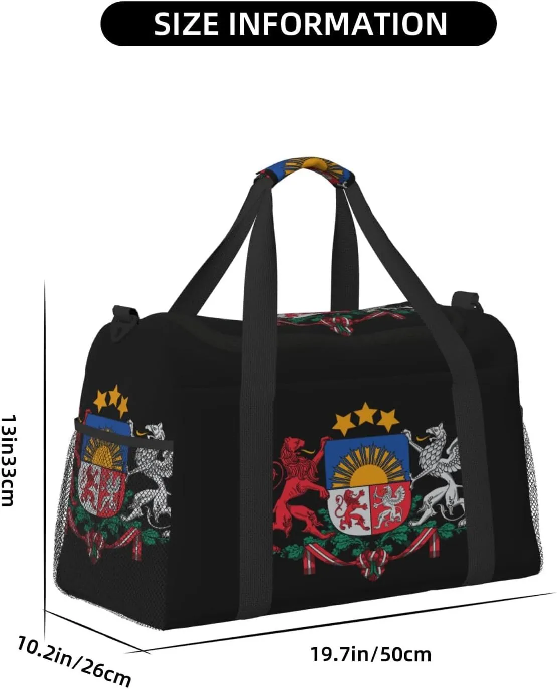 National Emblem Of Latvia Travel Duffel Bag Large Foldable Waterproof Overnight Bag For Beach Swim Bags Pool Sports Gym