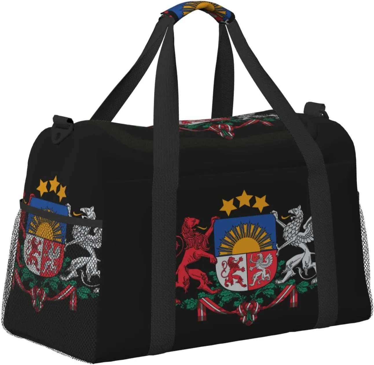 National Emblem Of Latvia Travel Duffel Bag Large Foldable Waterproof Overnight Bag For Beach Swim Bags Pool Sports Gym