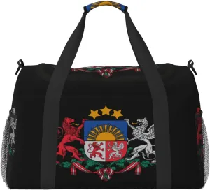 National Emblem Of Latvia Travel Duffel Bag Large Foldable Waterproof Overnight Bag For Beach Swim Bags Pool Sports Gym