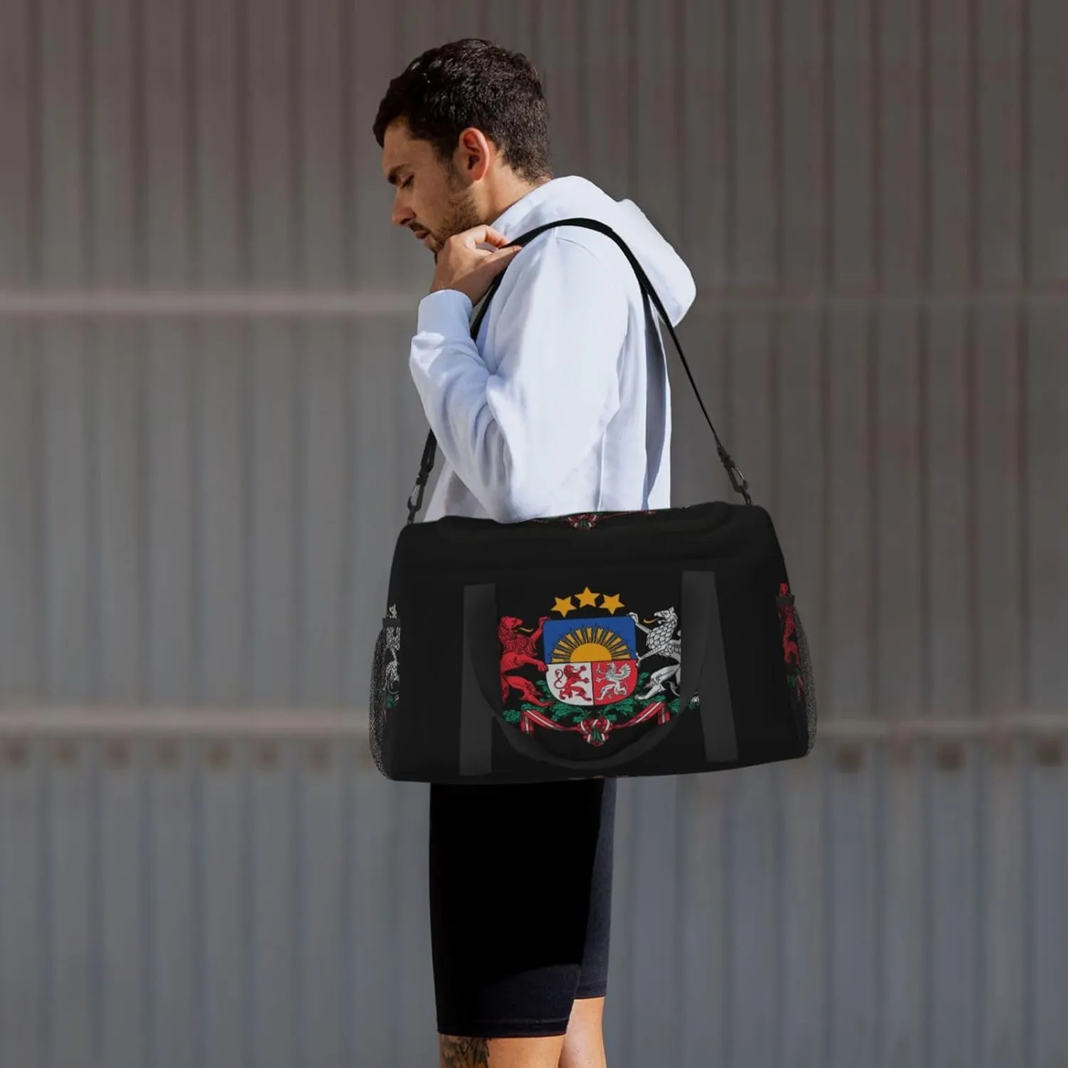 National Emblem Of Latvia Travel Duffel Bag Large Foldable Waterproof Overnight Bag For Beach Swim Bags Pool Sports Gym